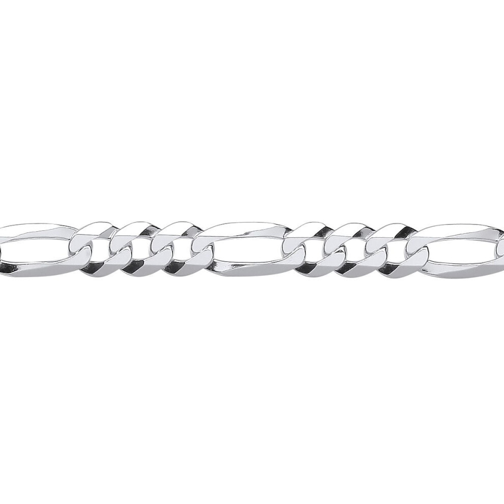 Jewelco London (22) Rhodium Plated Sterling Diamond-Cut 3+1 Figaro Chain Necklace 6Mm - Gvch47 Silver