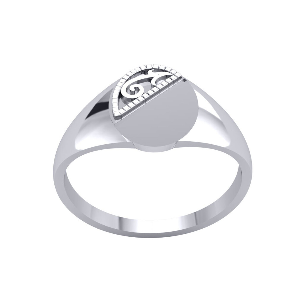 Jewelco London (U) Mens Platinum Plated Sterling Domed Semi Engraved Oval Signet Ring - Gvr947 Silver