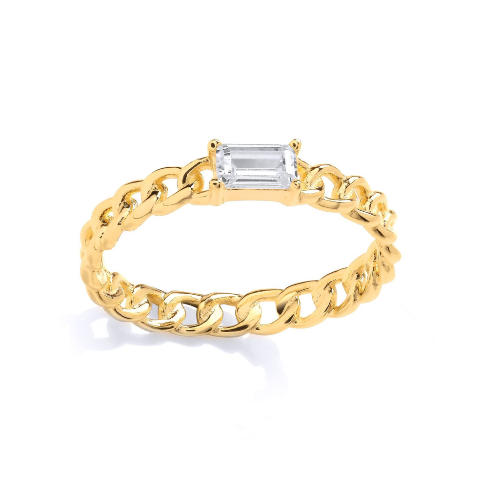 Jewelco London (Q) Ladies Rhodium Plated Sterling Baguette Cz Curb Link Chain Solitaire Stacker Ring - Gvr914 Silver
