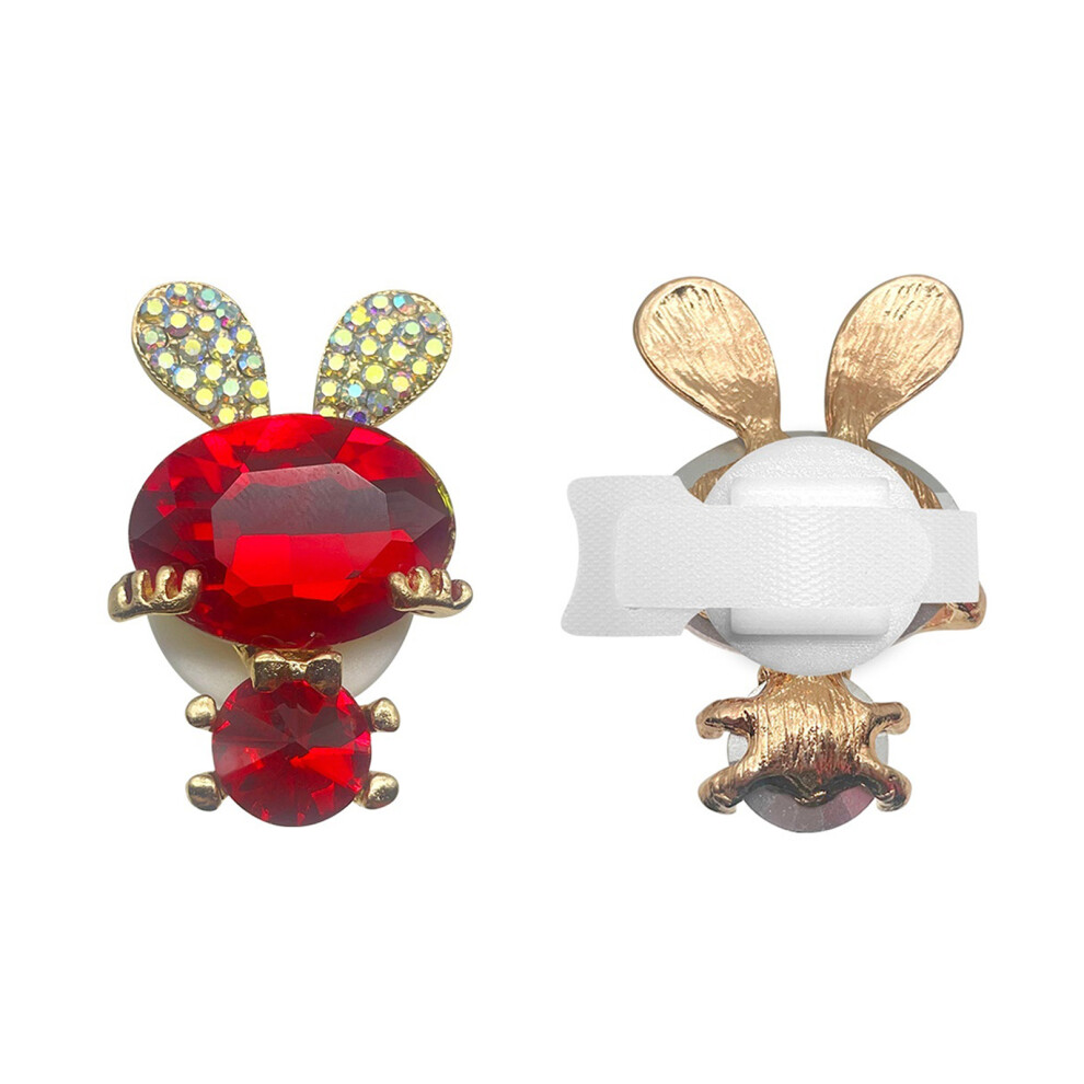 1 Pair Lovely Rabbit Ears Headphone Charm Featuring Glittering Rhinestones Red 7695001068543