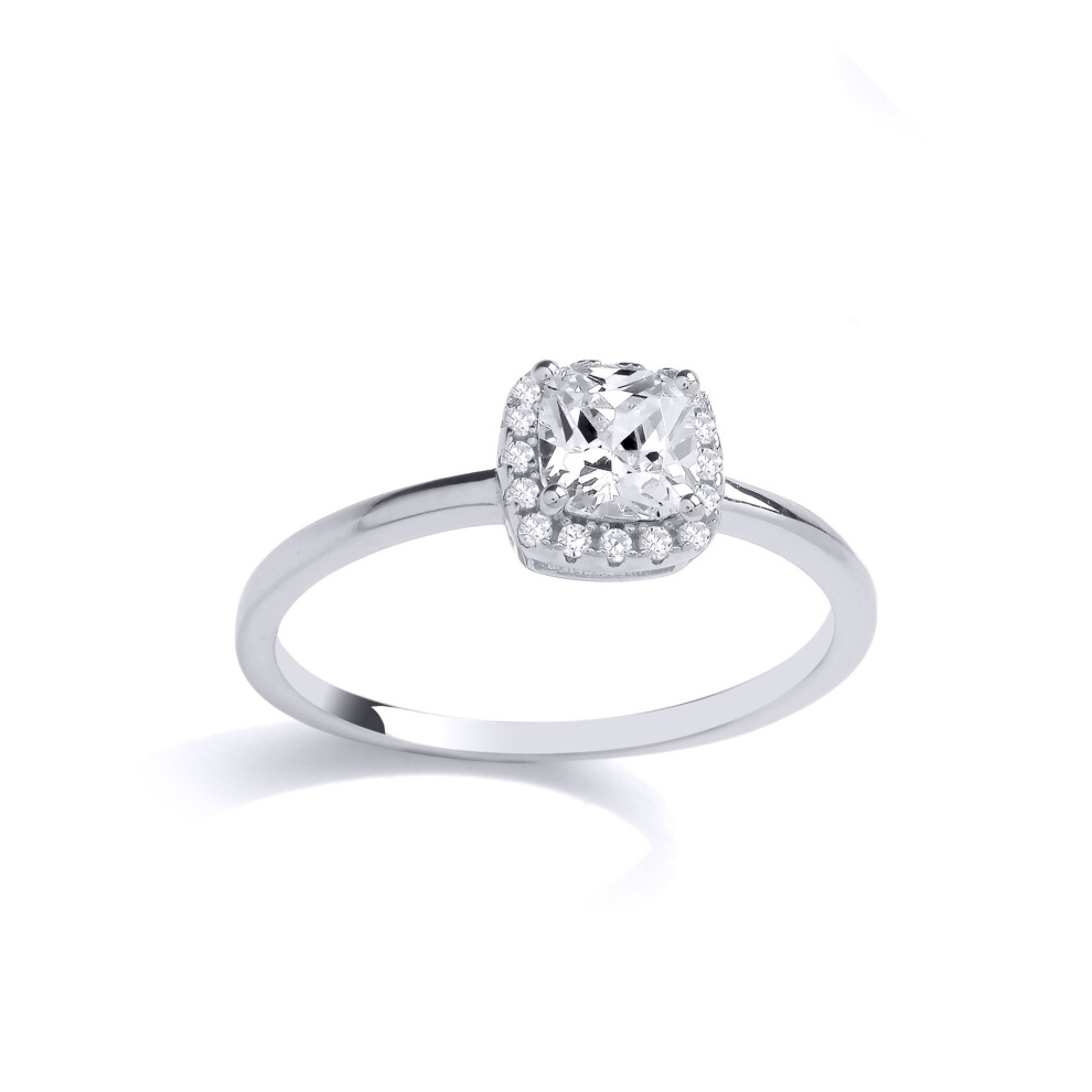 Jewelco London (N) Ladies Rhodium Plated Sterling Cushion Cz Square Cushion Halo Solitaire Engagement Ring - Gvr903 Silver