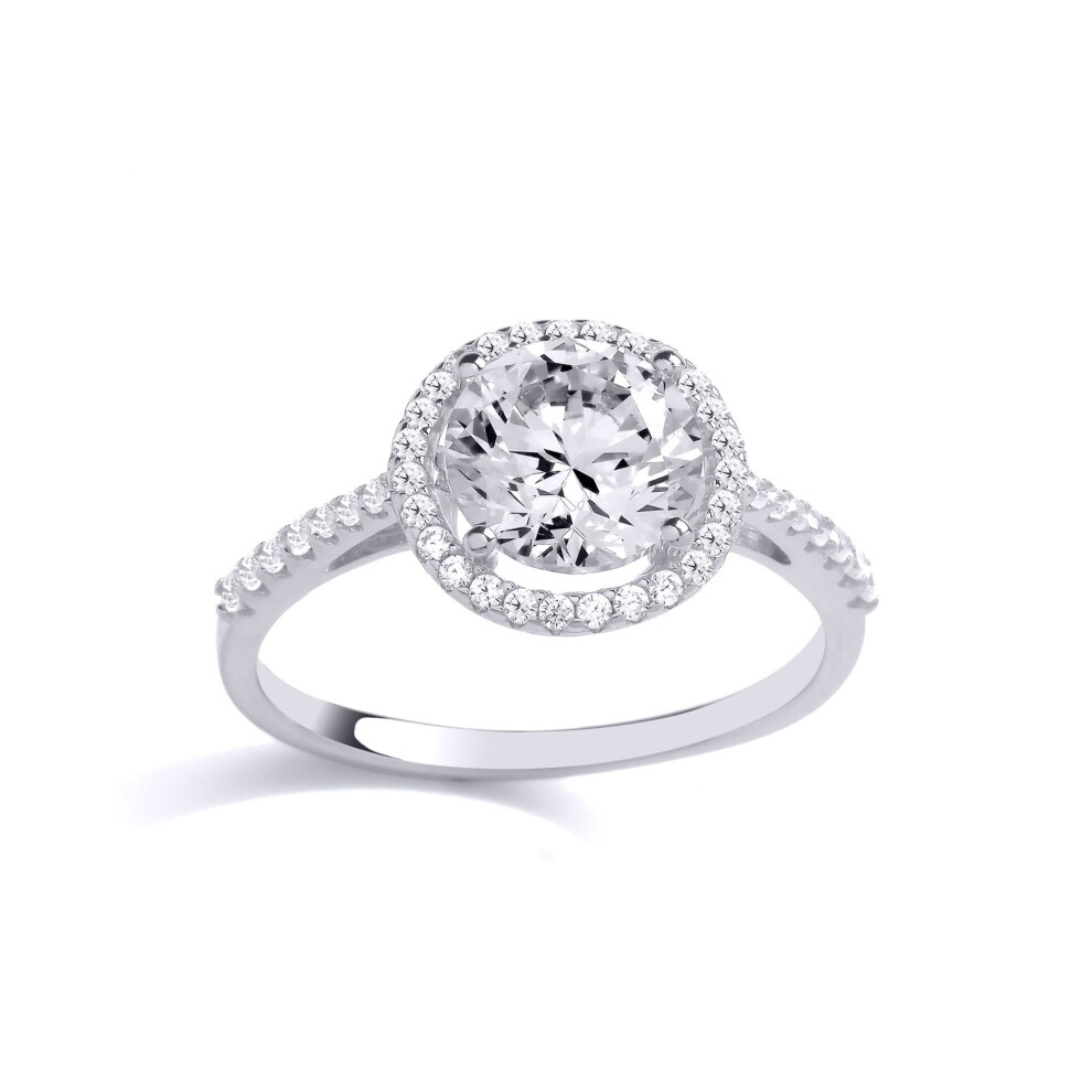 Jewelco London (N) Ladies Rhodium Plated Sterling Cz Round Halo Solitaire Engagement Ring - Gvr899 Silver