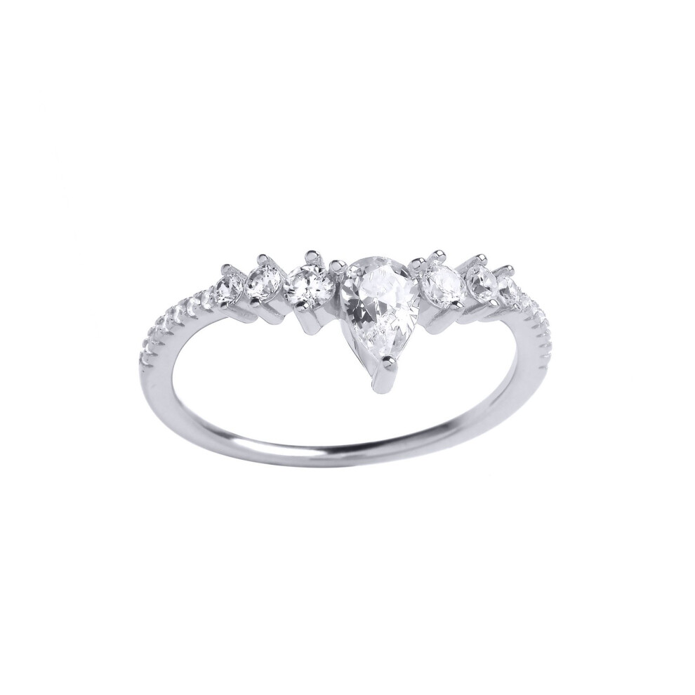Jewelco London (N) Ladies Rhodium Plated Sterling Pear Cz Tiara Crown Cluster Wishbone Eternity Ring - Gvr905 Silver