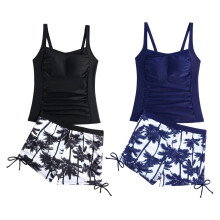 Modern Cutout Tankini Top High Waist Bottom Flattering Fit Daily Comfort Swimsuit Blue L