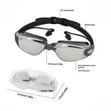 Waterproof Anti Fog Swimming Goggles With Earplugs For Adult Swimming Diving Light blue