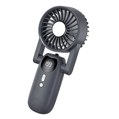 Multifunctional Handheld Cooling Fan With Digital Screen And Torch Feature Gray