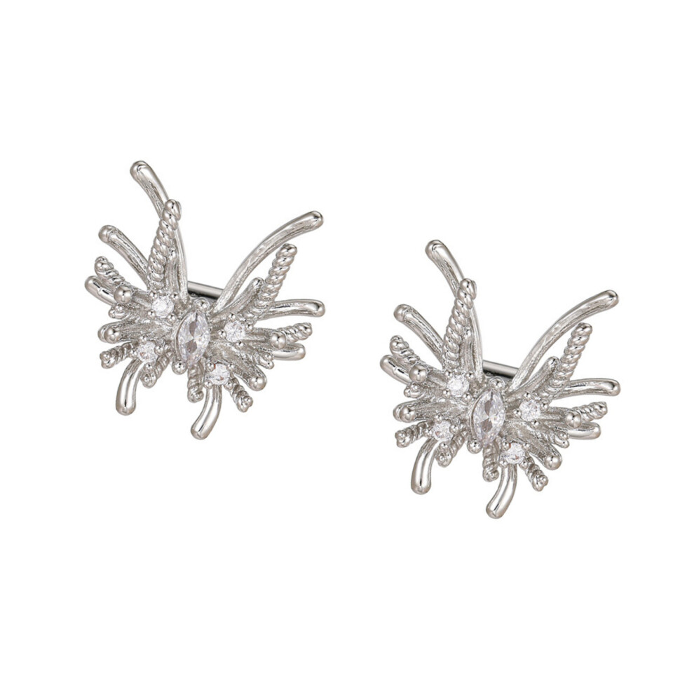 Fashionable Butterfly Shaped Ear Clip With Glittering Stones For Freeclip 1 2 Silver 7695001106146
