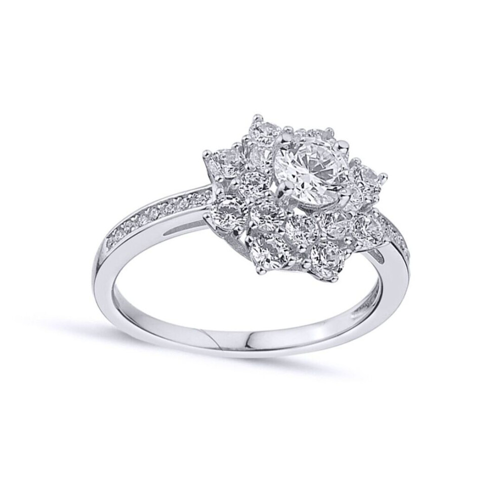 Jewelco London (O) Ladies Rhodium Plated Sterling Silver Cubic Zirconia Shoulder-Set 3-Tier Cluster Solitaire Dress Ring - Arn145
