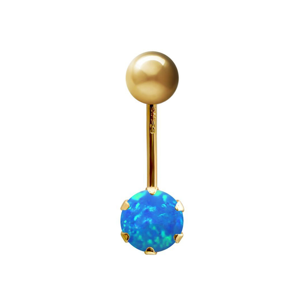 Jewelco London (Blue Iridescent) Ladies 9Ct Yellow Gold 6Mm Cubic Zirconia Solitaire Banana Belly Bar Body Piercing 10Mm - Jbj100-Abc