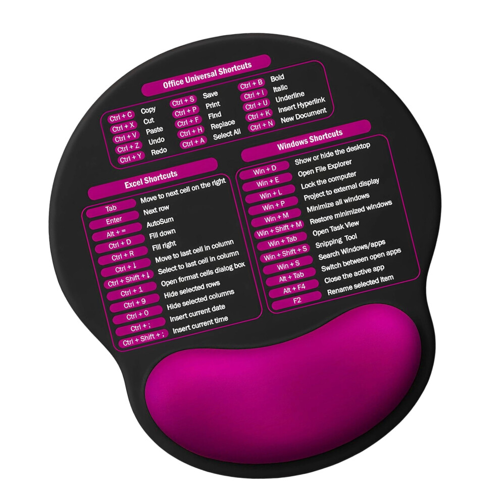Office Shortcut Wrist Rest Mouse Pad With Office Hotkeys For Computer Work Purple 7695001090728