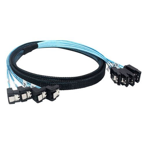 SAS4.0 4 Port Data Cable With 90 Degree Angled Connectors Fast Speed 50cm
