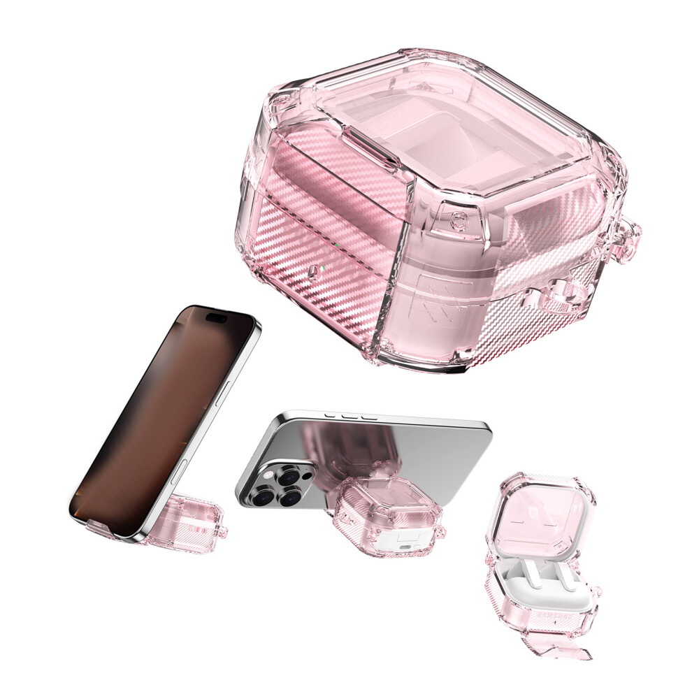 Durability Pc Tpu Protective Case For Buds4/4Pro Headphone With Mounting Clip Pink 7695001094894