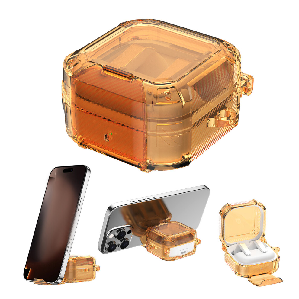 Clear Case For Buds4/4Pro Headsets Cover With Phone Stand And Carabiner Orange 7695001094917