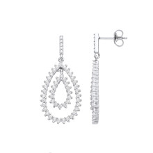 Jewelco London Ladies Rhodium Plated Sterling Silver CZ Fizzy Electrified Avocado Pear Drop Earrings - EAG1107