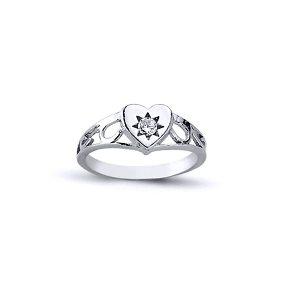 Jewelco London (I) Rhodium Plated Sterling Round Cubic Zirconia Love Heart Signet Ring 2Mm 6Mm - Arn107 Silver