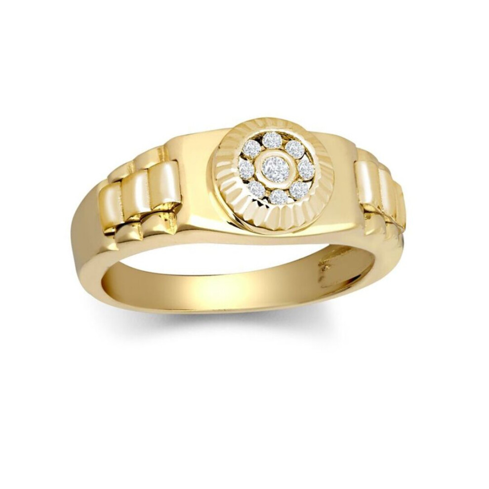Jewelco London (G) Kids 9Ct Gold White Cubic Zirconia Fluted Sunburst Bezel Watch Strap Cluster Solitaire Ring - Jbr033 White,Gold,Yellow