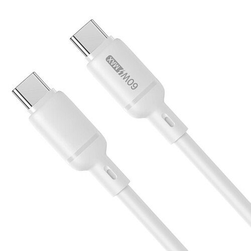 USB to Type C Cable 60W 480Mbps Fast Charging Silicone Cable Data Transfer Cable White