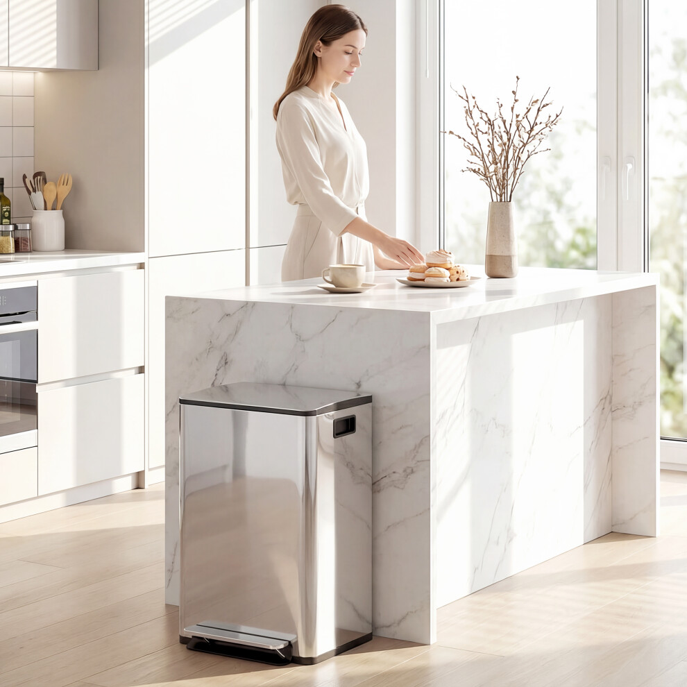 Homcom 2 X 20L Double Kitchen Bin, Pedal Bin Soft-Close Lid, Silver Tone