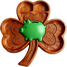 (Clover Plate, 14" x 14" x 14") Pupu muotoinen puu tarjotin