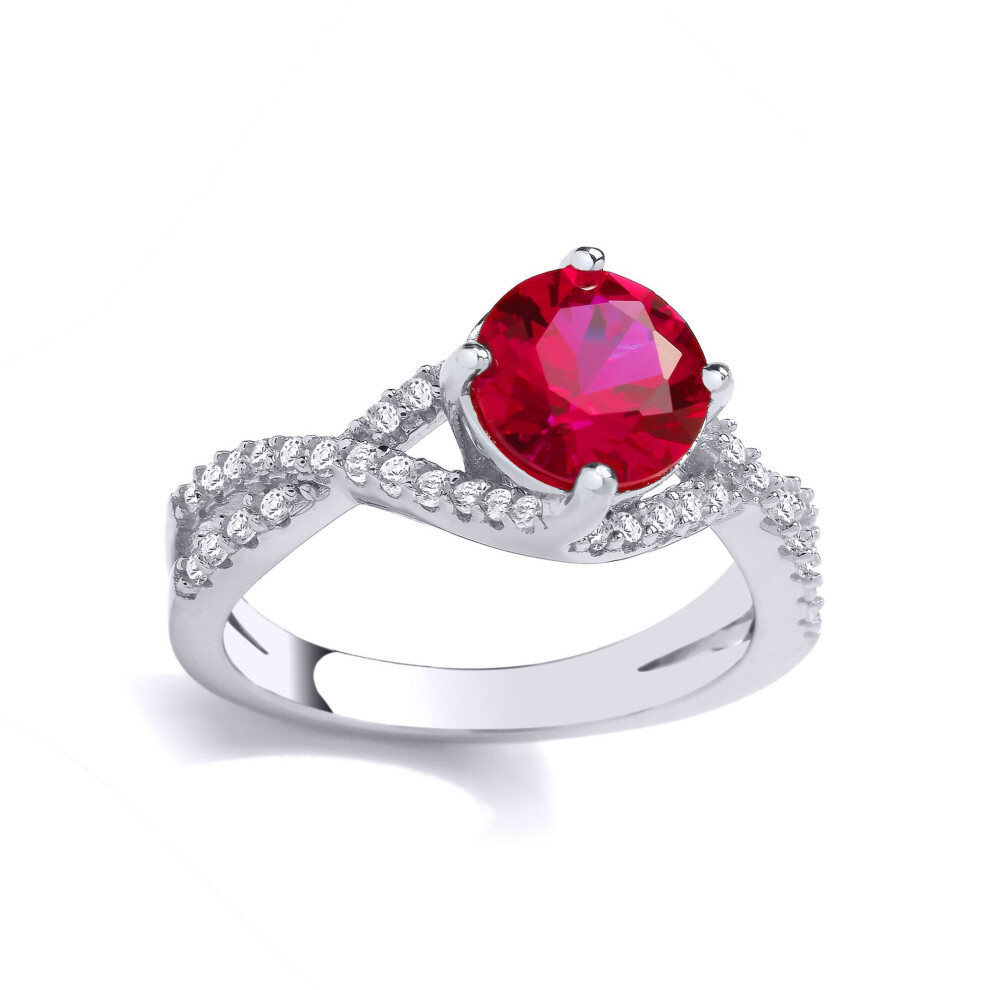 Jewelco London (P) Ladies Rhodium Plated Sterling Silver Red Cz Double Helix Solitaire Cocktail Ring - Gvr967 Red,Silver