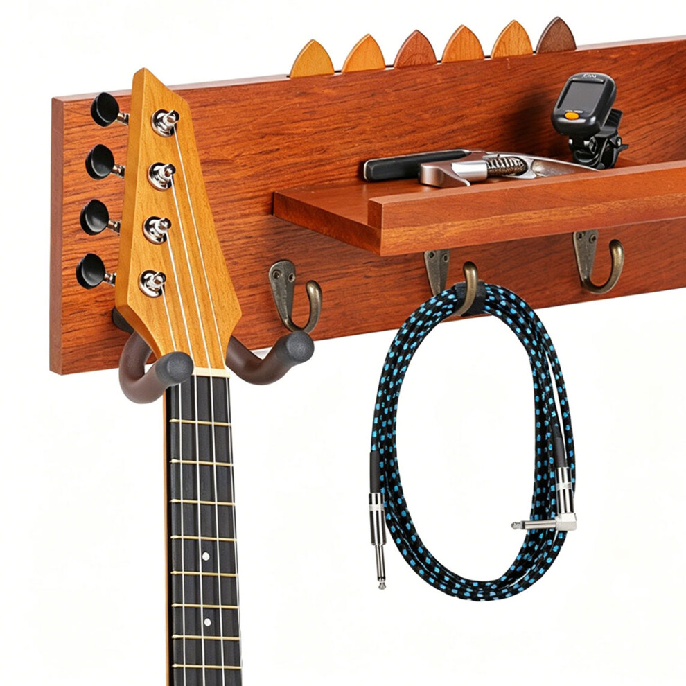 Space Saving Guitar Wall Hook With Wood Shelf For Musical Instrument Display 7696002144861