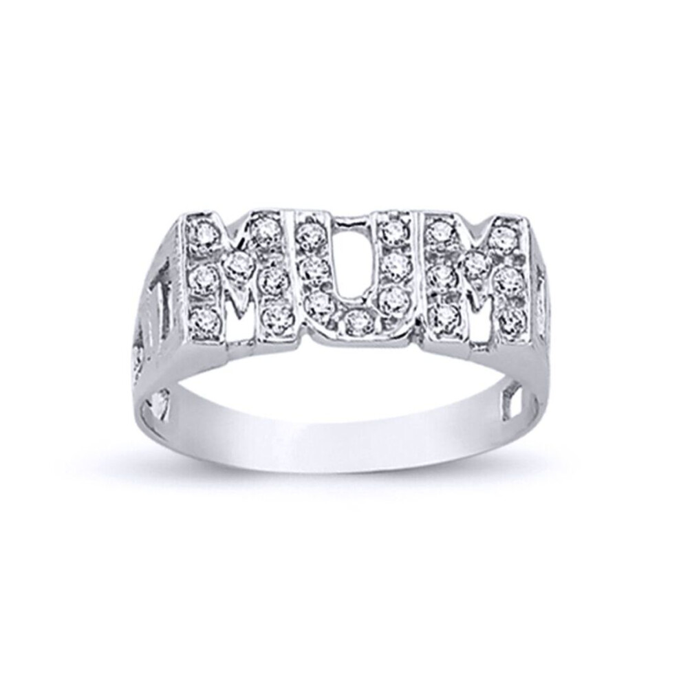 Jewelco London (M) Rhodium Plated Sterling Round Cubic Zirconia Mum Signet Id Ring 8Mm - Arn101 Silver