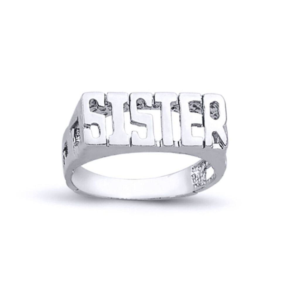 Jewelco London (R) Rhodium Plated Sterling Sister Signet Id Ring 7Mm - Arn103 Silver
