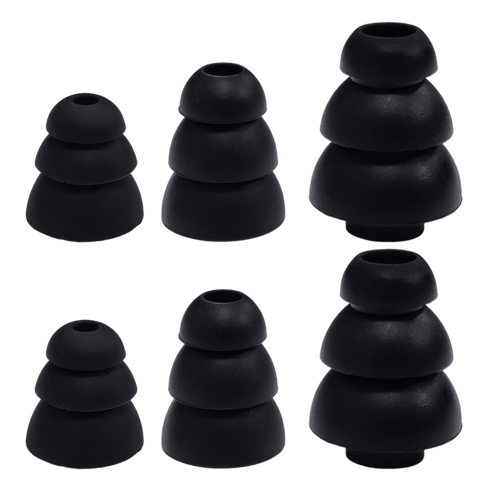 6Pcs Triple Layer Silicone Replacement Earbuds Tip For Most In Ear Headphones Black 7695001101240