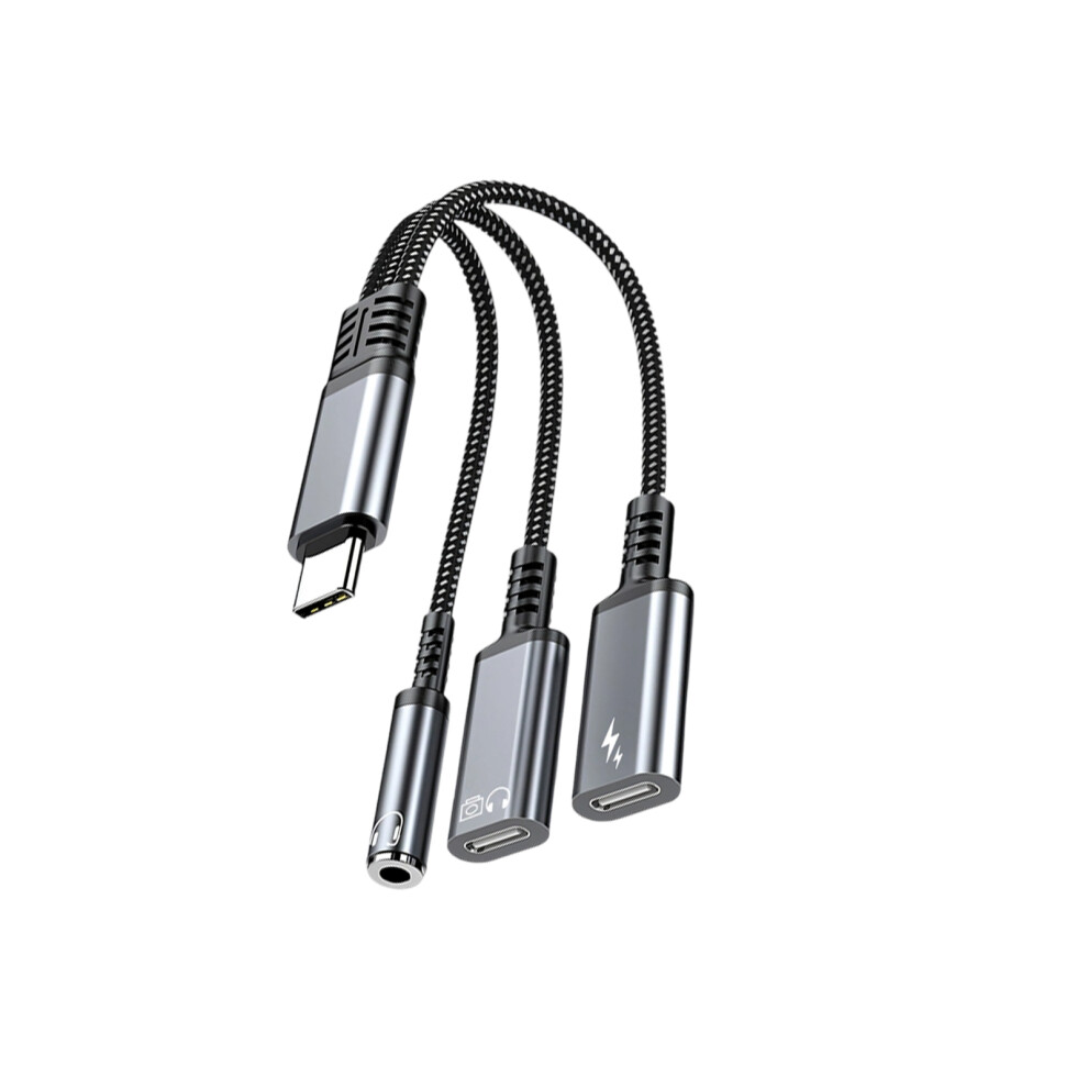 Usb C To 3.5Mm Headphone &Charging Adapter Music Port Otg Function For Mobile Grey 7695001135733