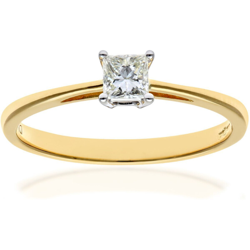 Jewelco London (P) 18Ct Yellow Gold Princess 1/4Ct Diamond 4 Claw Solitaire Engagement Ring 4Mm - Pr0axl9543y18jpk Gold,Yellow