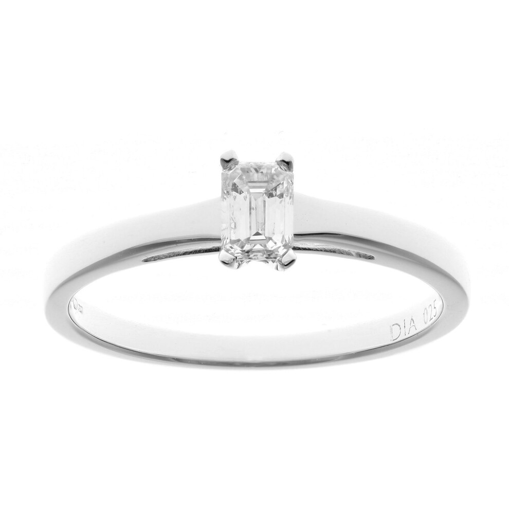 Jewelco London (J) 18Ct White Gold Emerald Cut 1/4Ct Diamond 4 Claw Solitaire Engagement Ring - Pr0axl914518kw White,Green,Gold
