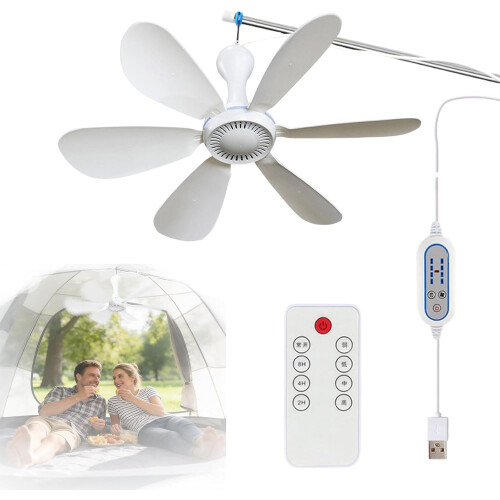 (4-speed remote control with timer function, -) Ventilateur plafond portable pliable 3m, télécommande, 6 pales, camping