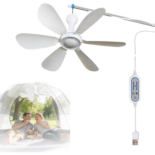 (4-speed adjustable timer version, -) Ventilateur plafond portable pliable 3m, télécommande, 6 pales, camping