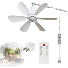 (4-speed remote control with timer function+adapter, -) Ventilateur plafond portable pliable 3m, télécommande, 6 pales, camping