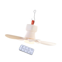 2000Mah Mini Ceiling Fan 3 Speed With Remote Control LED Light For Camping Tent