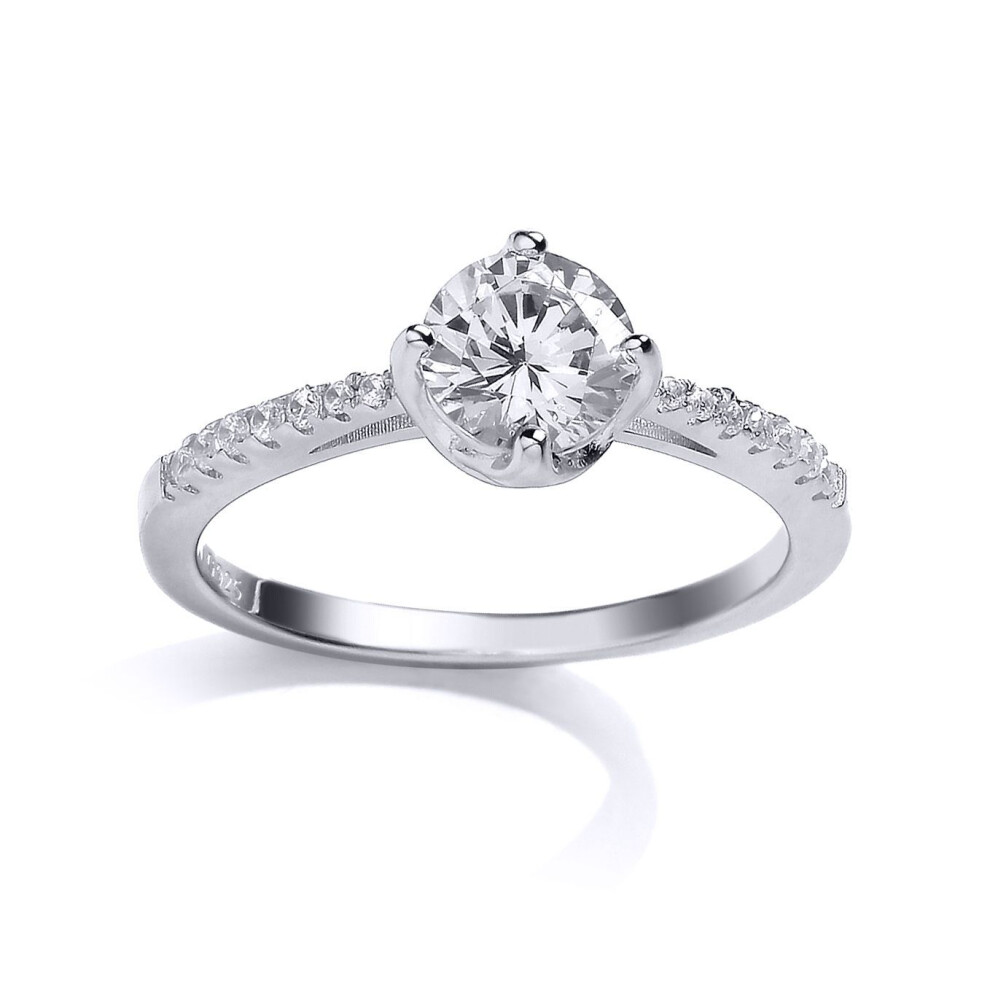 Jewelco London (O) Ladies Sterling Cubic Zirconia Shoulder-Set 4 Claw Solitaire Engagement Ring - Gvr661 Silver