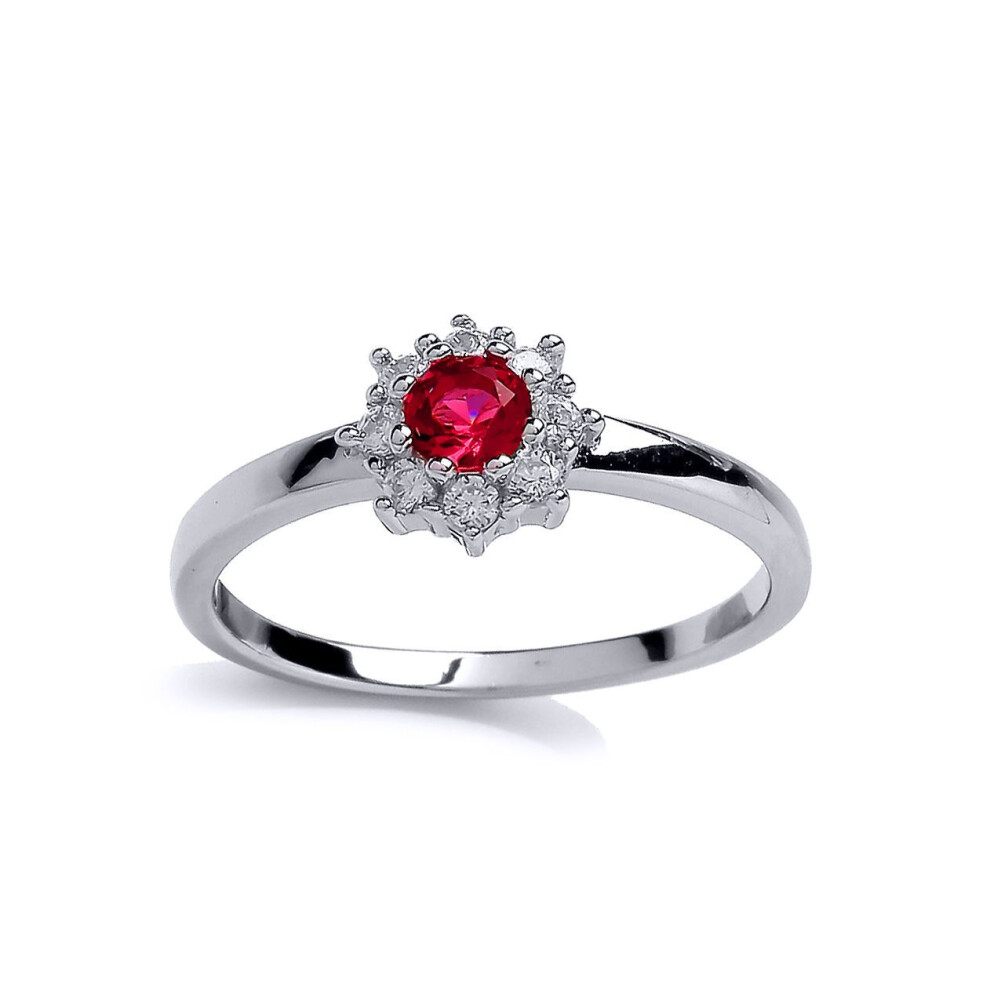 Jewelco London (P) Ladies Sterling Silver Ruby-Red Cubic Zirconia Cluster Engagement Ring - Gvr738 Red,Silver
