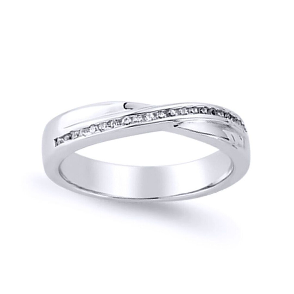 Jewelco London (O) Ladies Sterling Cubic Zirconia Half N Half Crossover Eternity Ring - Gvr626 Silver
