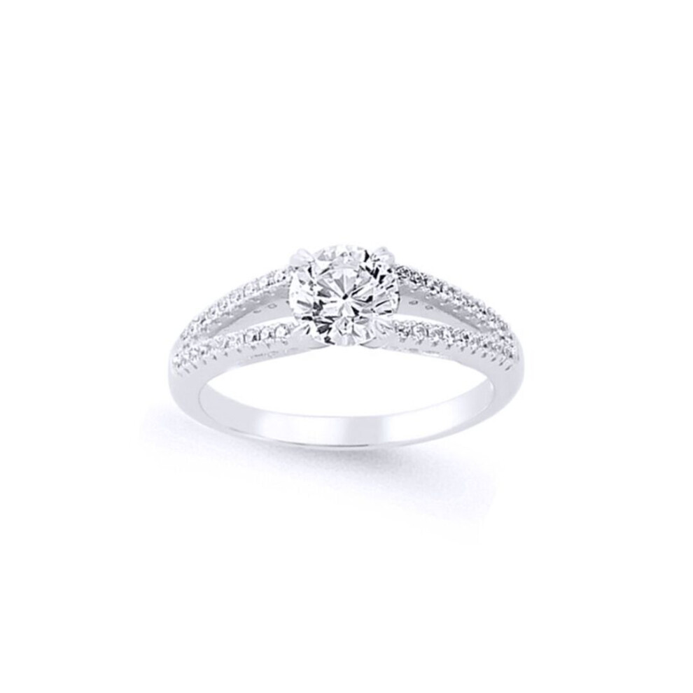 Jewelco London (R) Ladies Sterling Cubic Zirconia Split Shoulder-Set Solitaire Engagement Ring - Gvr589 Silver