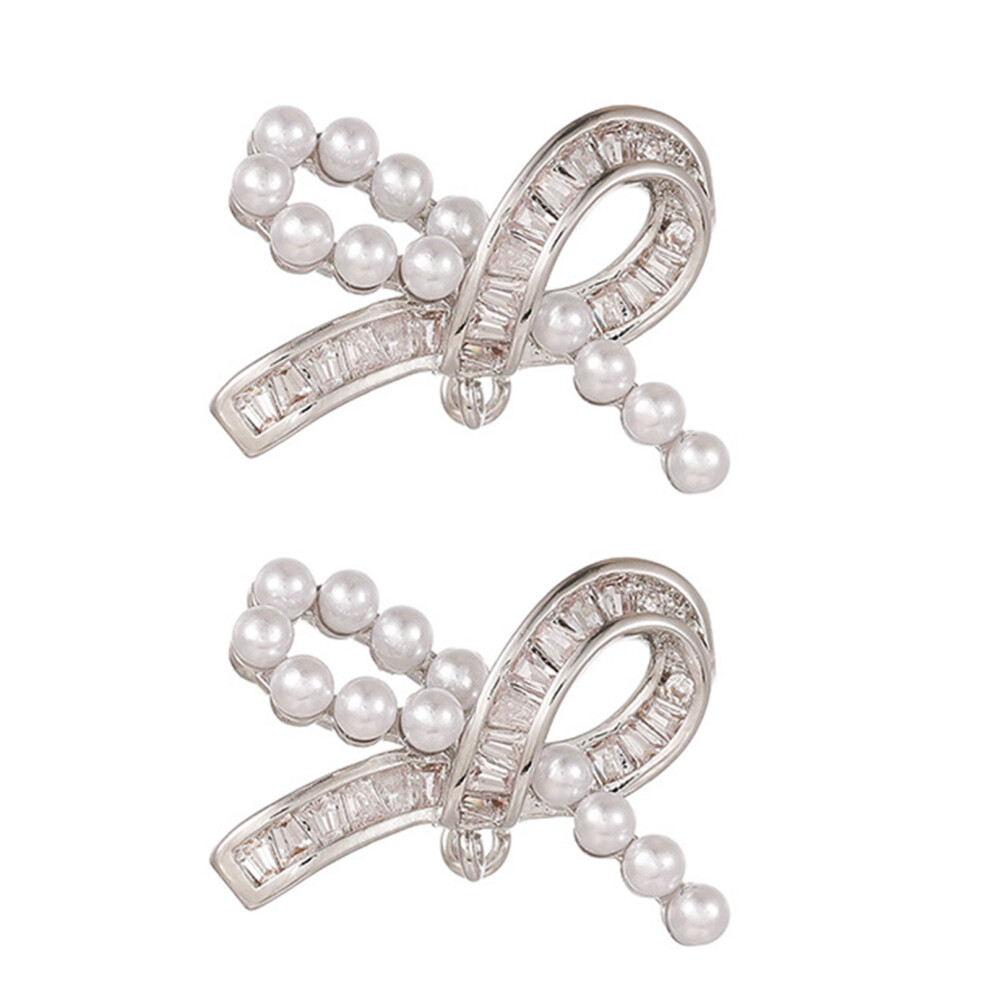 Stylish Pearls Accent Metal Ear Clip Compatible For Freeclip Earphone Charm Silver 7695001121866