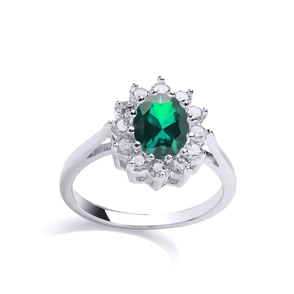Jewelco London (M) Ladies Sterling Silver Emerald-Green Oval Cubic Zirconia Royal Cluster Cluster Ring - Gvr564em Green,Silver