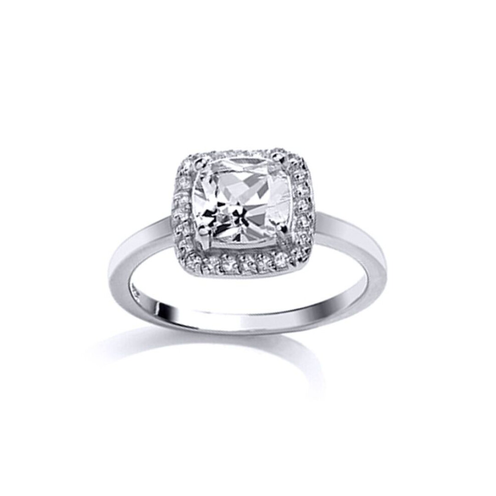 Jewelco London (L) Ladies Sterling Cushion Cubic Zirconia Halo Cluster Solitaire Engagement Ring - Gvr548wht Silver