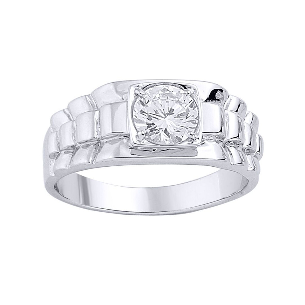 Jewelco London (X) Mens Sterling Cubic Zirconia Watch Strap Solitaire Signet Ring - Gvr283 Silver