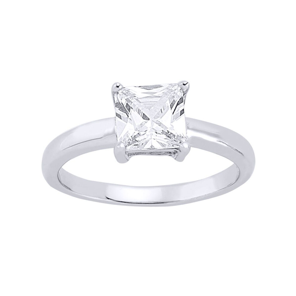 Jewelco London (O) Ladies Sterling Square Cubic Zirconia 4 Claw Solitaire Engagement Ring - Gvr349 Silver