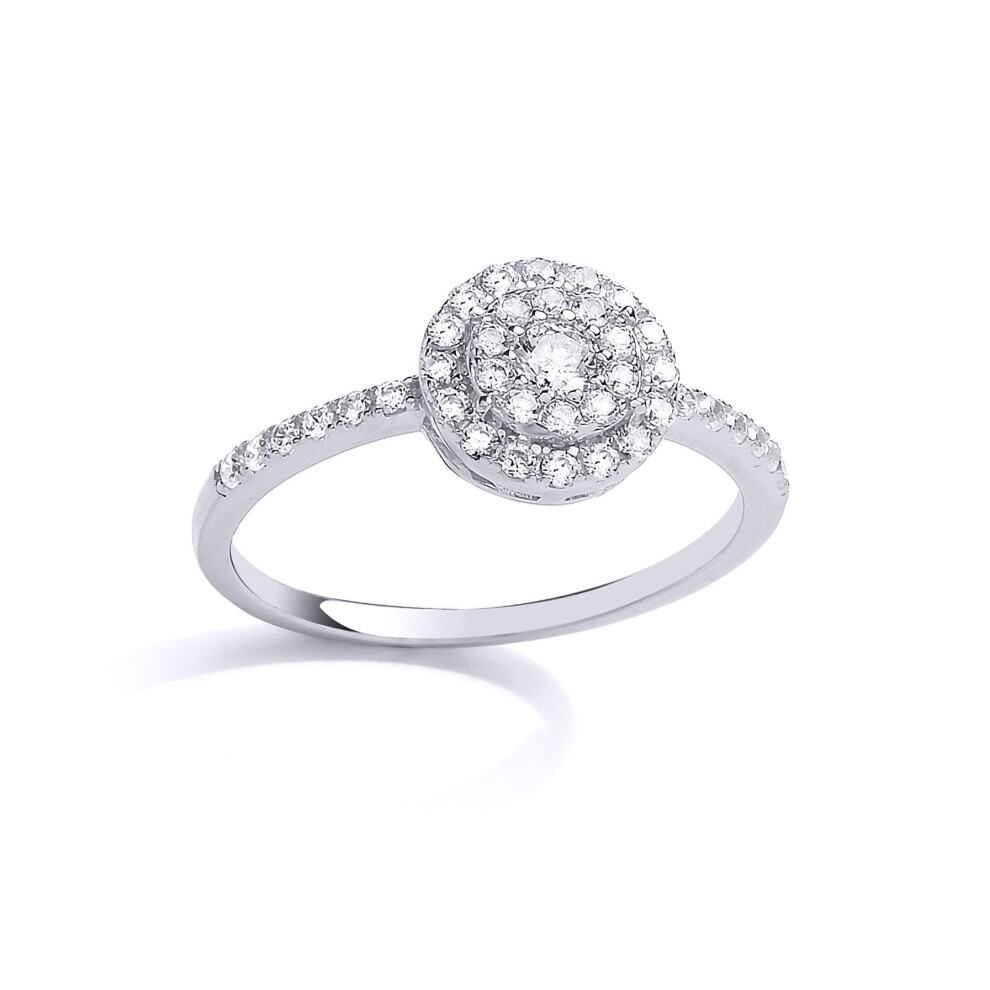 Jewelco London (P) Ladies Sterling Silver Cubic Zirconia 2 Tier Halo Solitaire Dress Ring - Gvr841