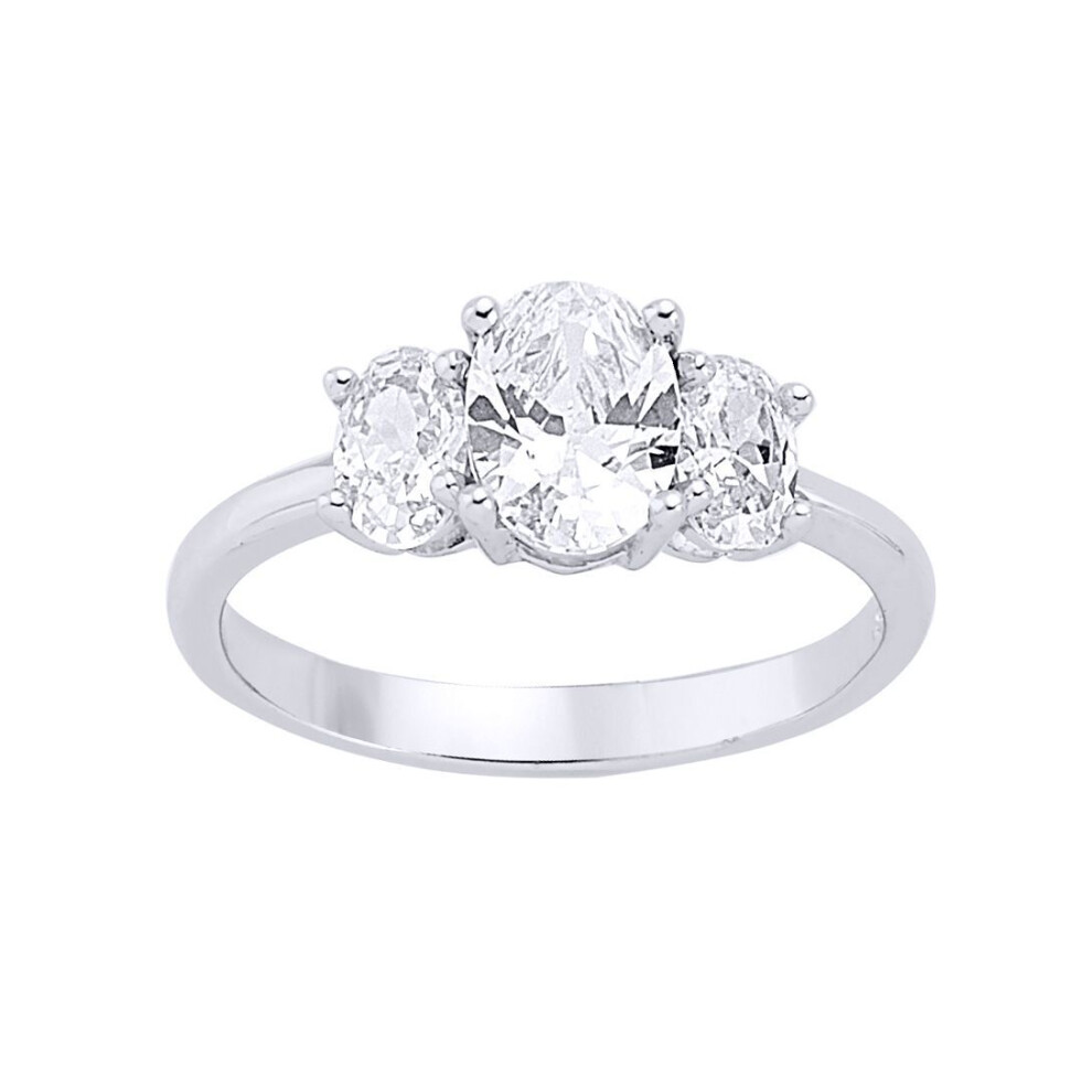 Jewelco London (P) Ladies Sterling Oval Cubic Zirconia Trilogy Engagement Ring - Gvr358 Silver