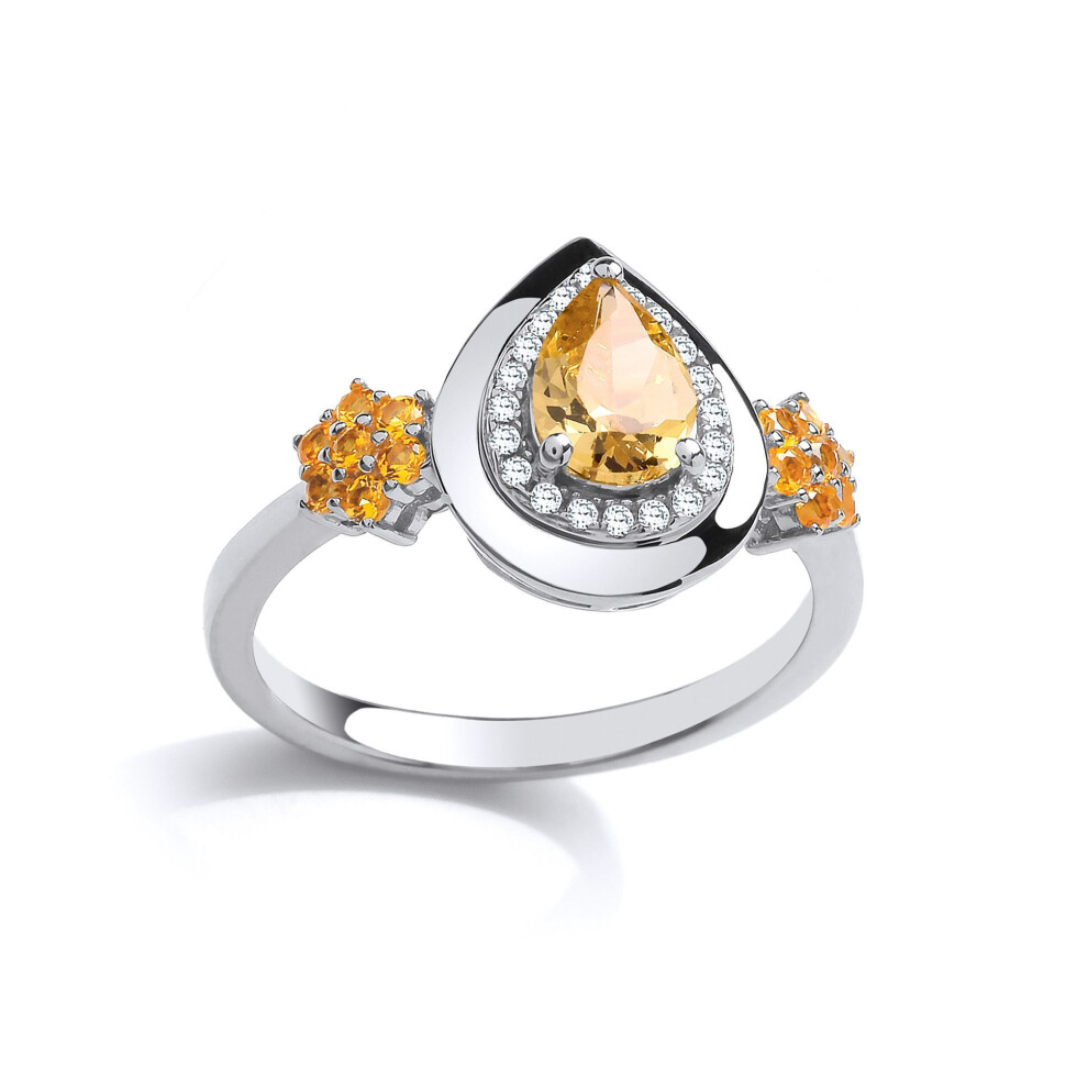 Jewelco London (P) Ladies Sterling Silver Golden Yellow Pear Cubic Zirconia Tears Of Joy Halo Dress Ring - Gvr836 Silver,Yellow