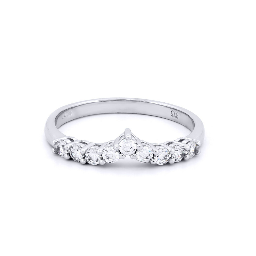 Jewelco London (O) Ladies Solid 9Ct White Gold White Round Brilliant Cubic Zirconia Wishbone Eternity Ring - Jrn527 White,Gold