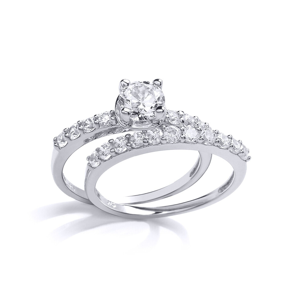 Jewelco London (N) Sterling Cz Solitaire Eternity Wedfit Bridal Rings Set - Gvr844 Silver