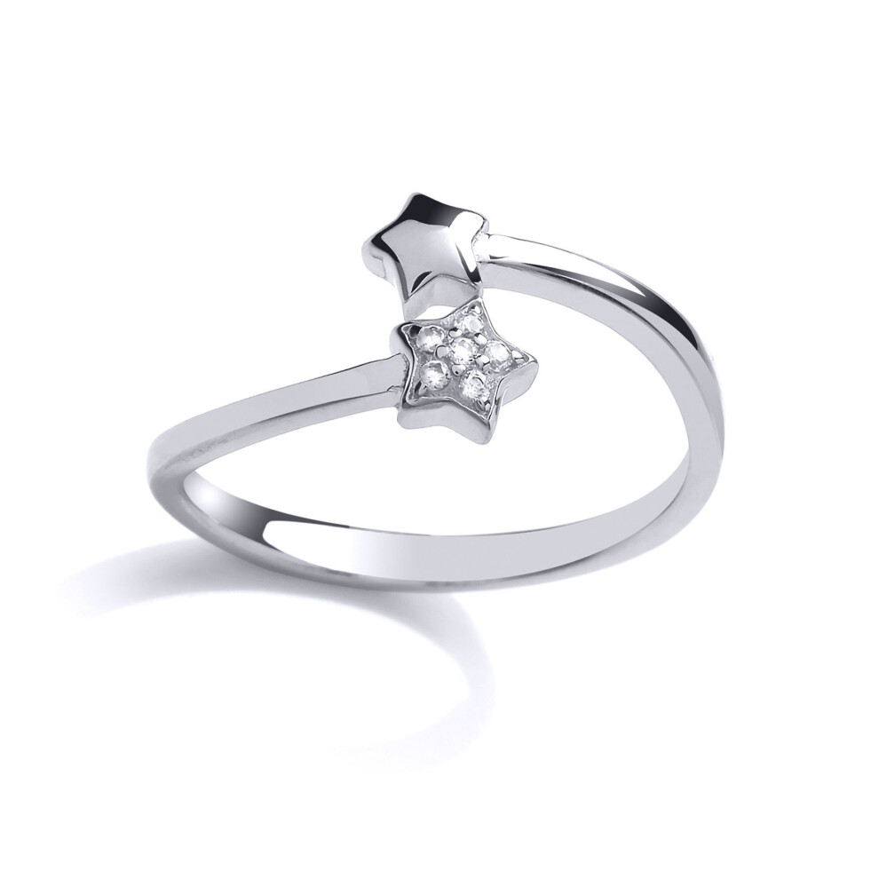 Jewelco London (O) Ladies Sterling Cubic Zirconia Shooting Stars Crossover Dress Ring - Gvr824 Silver